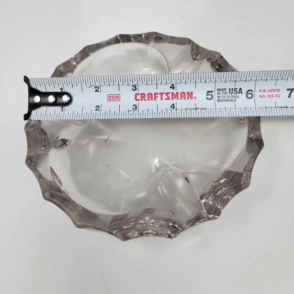 Vintage Clear Crystal Glass Ashtray Ashtray Dish‎ with Scalloped Edge